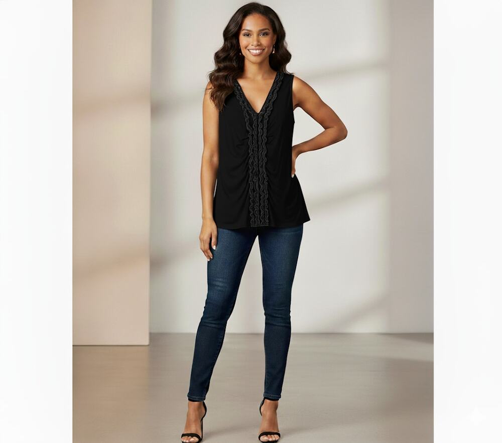 Cable & Gauge Ruched Ruffle Front Tank